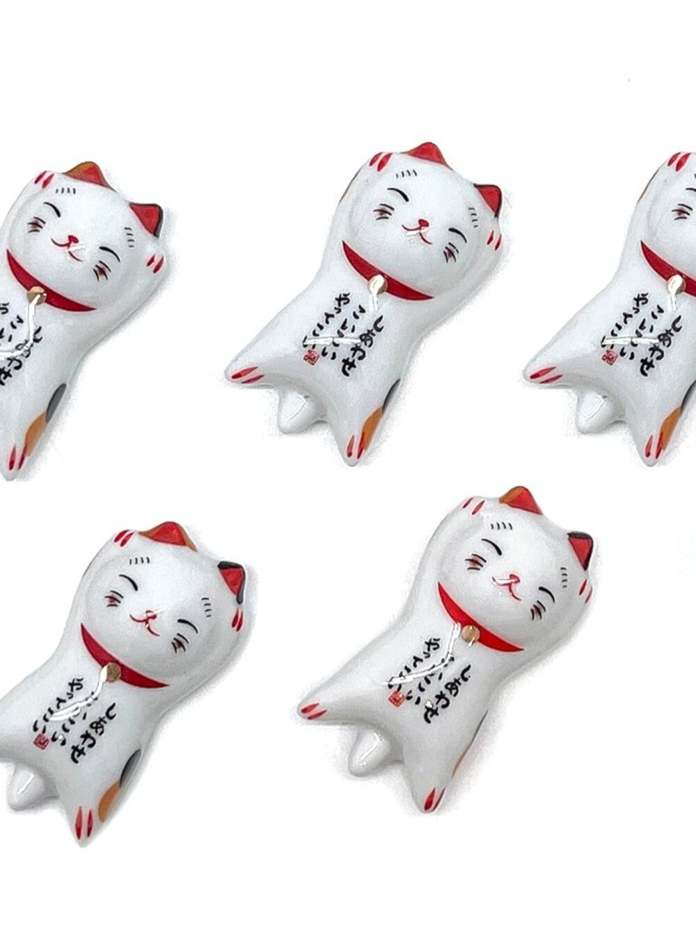 Wooden Chopsticks Reusable 5 Pairs Gift Set with 5pcs porcelain rest Lucky Cat D - Picture 6 of 9